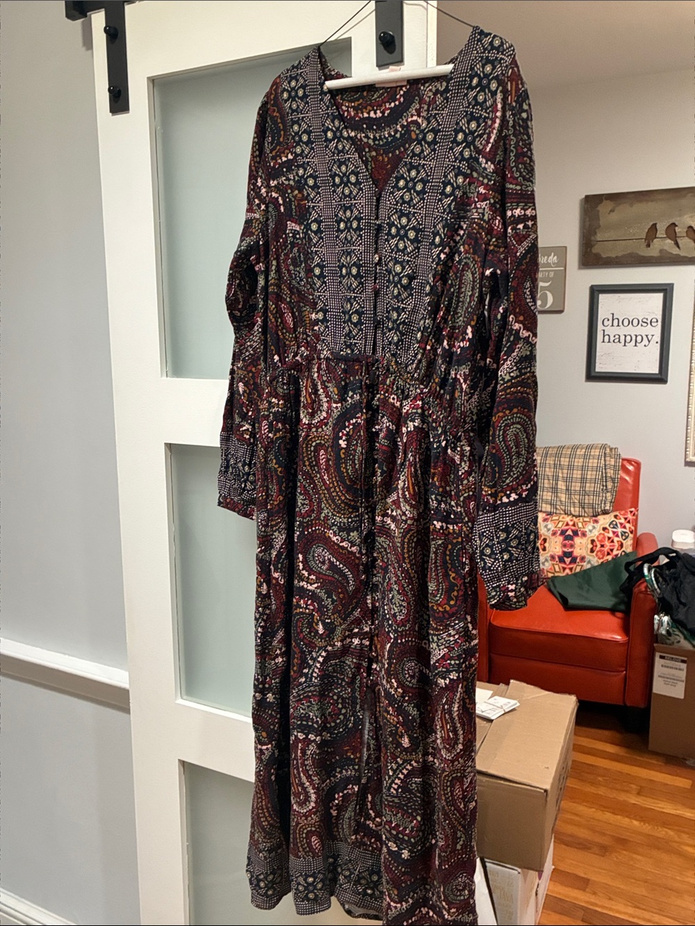 Knox Rose Paisley Long Sleeve Maxi Dress - Burgundy & Navy